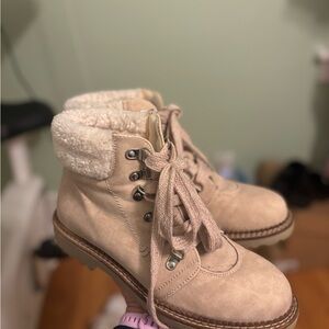Women's Beige Lace-Up Boots